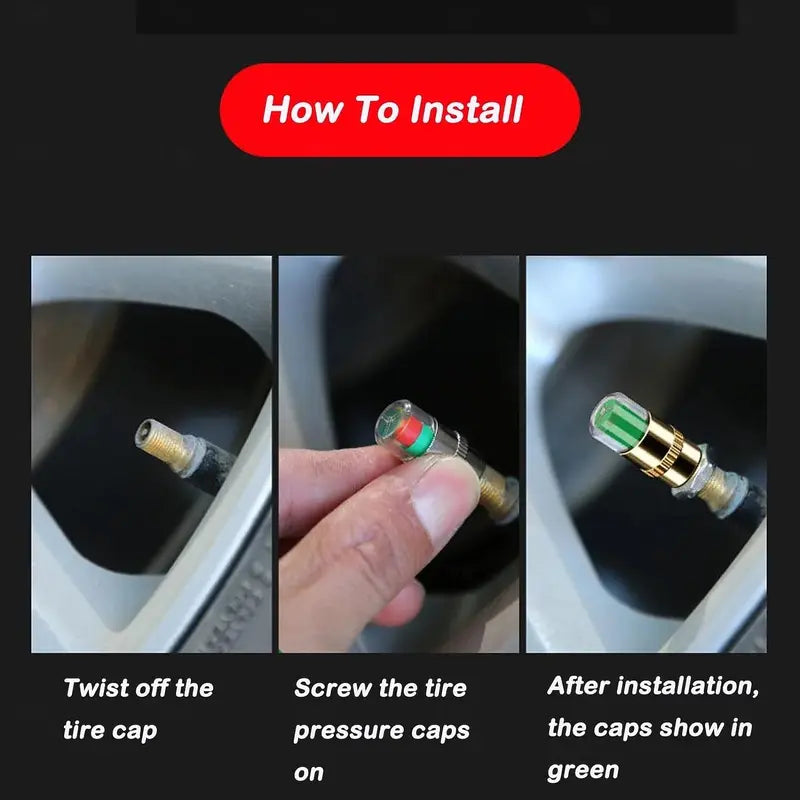 4-Pack Vibrant Red-Green Car Tire Pressure Monitoring Tools