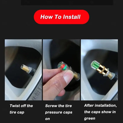 4-Pack Vibrant Red-Green Car Tire Pressure Monitoring Tools