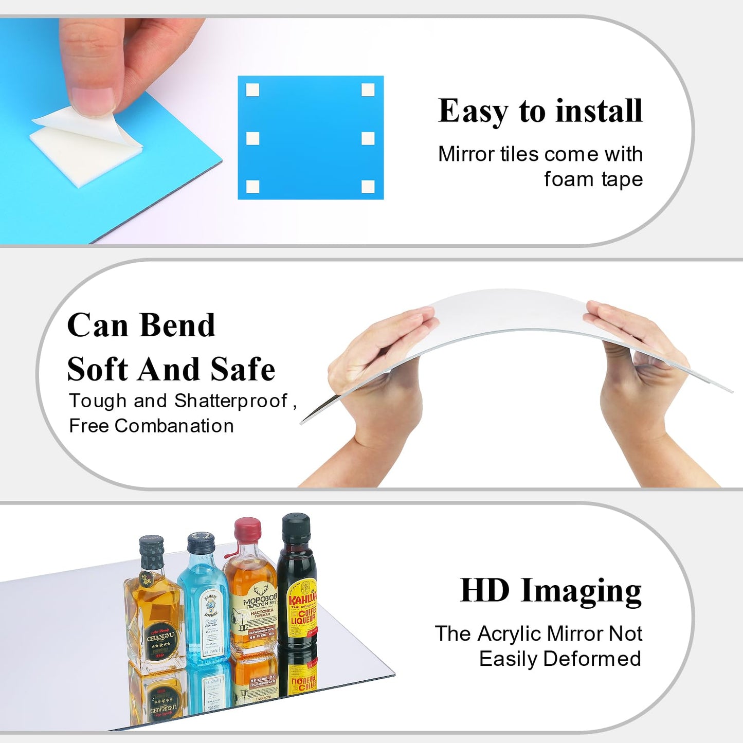 4PCS Glass Full Length Wall Mirror Tiles, Self Adhesive Frameless for Bedroom, Mounted Home Gym, Door