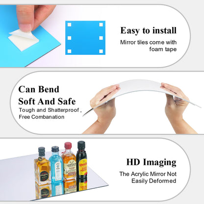 4PCS Glass Full Length Wall Mirror Tiles, Self Adhesive Frameless for Bedroom, Mounted Home Gym, Door