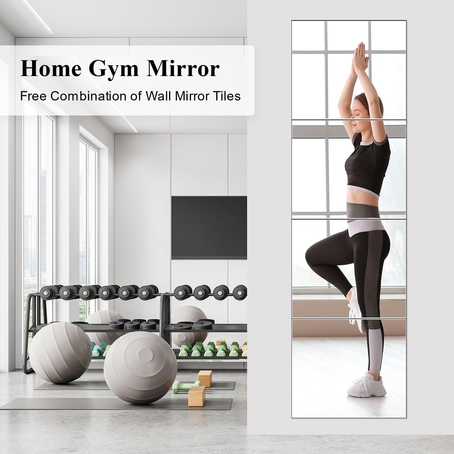 4PCS Glass Full Length Wall Mirror Tiles, Self Adhesive Frameless for Bedroom, Mounted Home Gym, Door