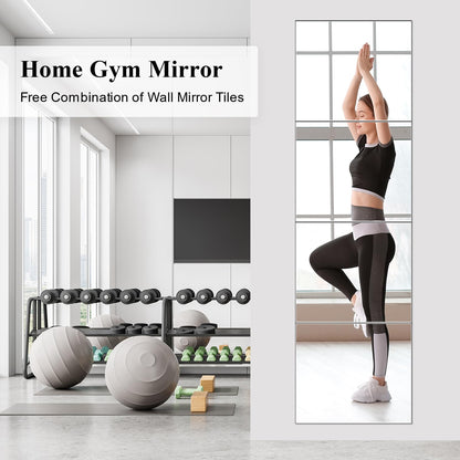 4PCS Glass Full Length Wall Mirror Tiles, Self Adhesive Frameless for Bedroom, Mounted Home Gym, Door