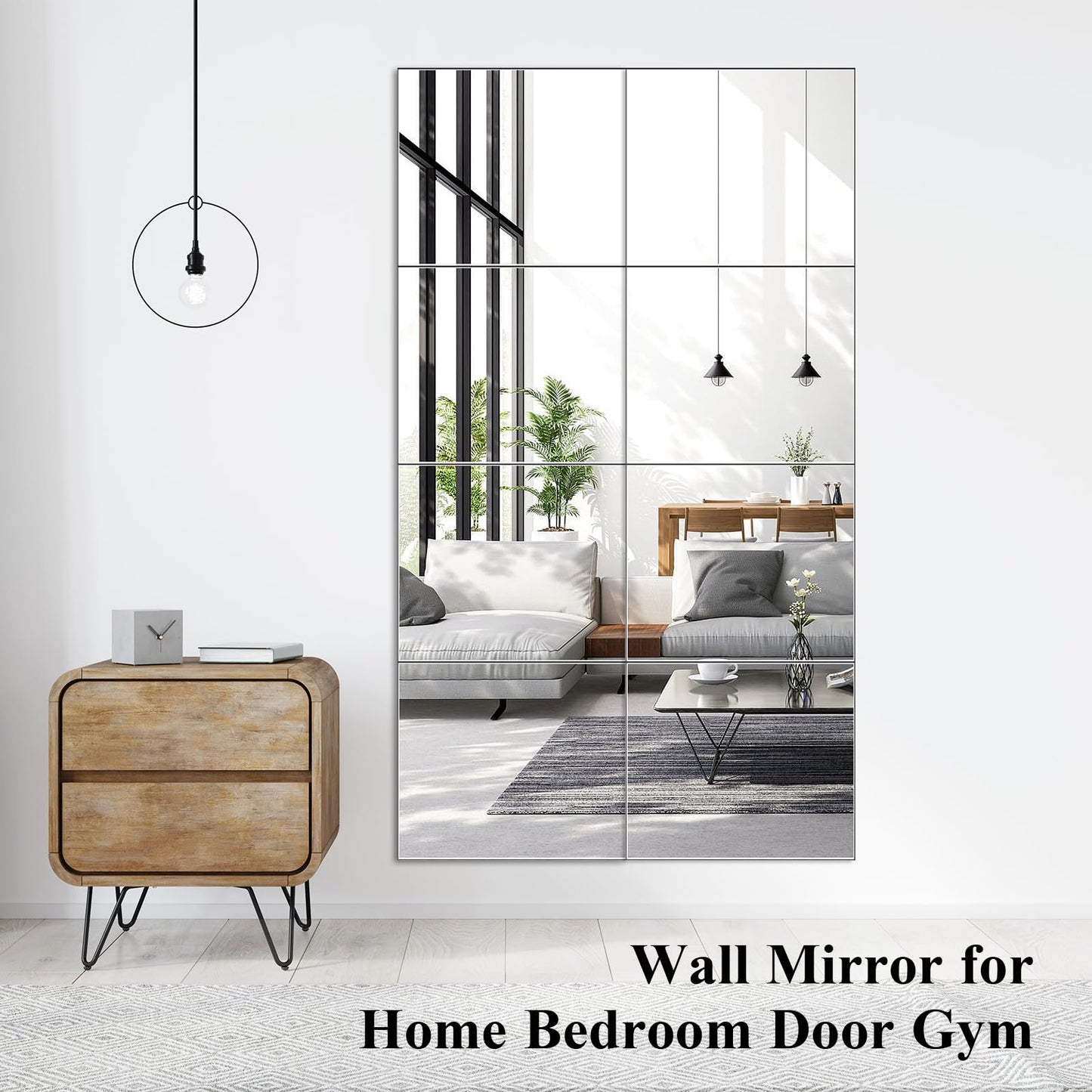4PCS Glass Full Length Wall Mirror Tiles, Self Adhesive Frameless for Bedroom, Mounted Home Gym, Door