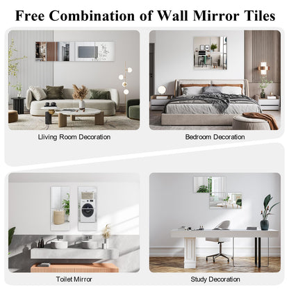 4PCS Glass Full Length Wall Mirror Tiles, Self Adhesive Frameless for Bedroom, Mounted Home Gym, Door