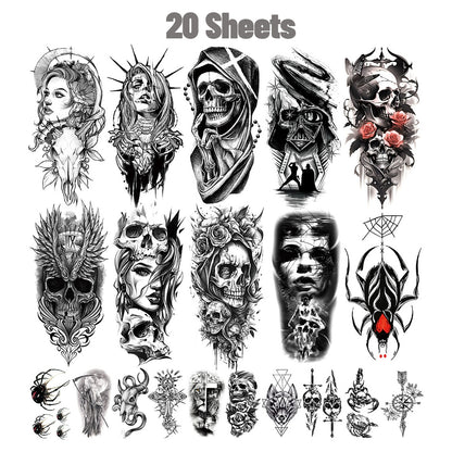 36 Sheets Large Black Arm Temporary Tattoos For Men Forearm Women Thigh