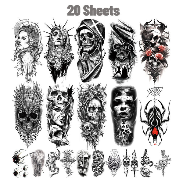 36 Sheets Large Black Arm Temporary Tattoos For Men Forearm Women Thigh