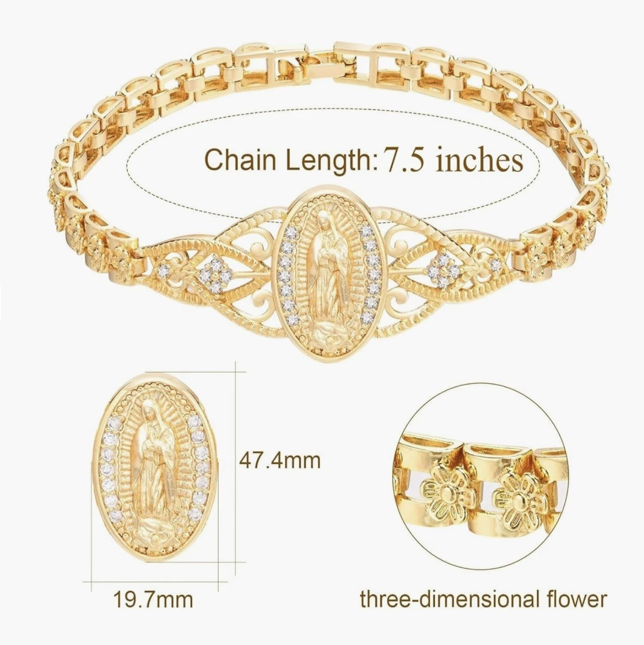 Virgen De Guadalupe Bracelet - Catholic Religious Jewelry Gifts for Baptism/First Communion