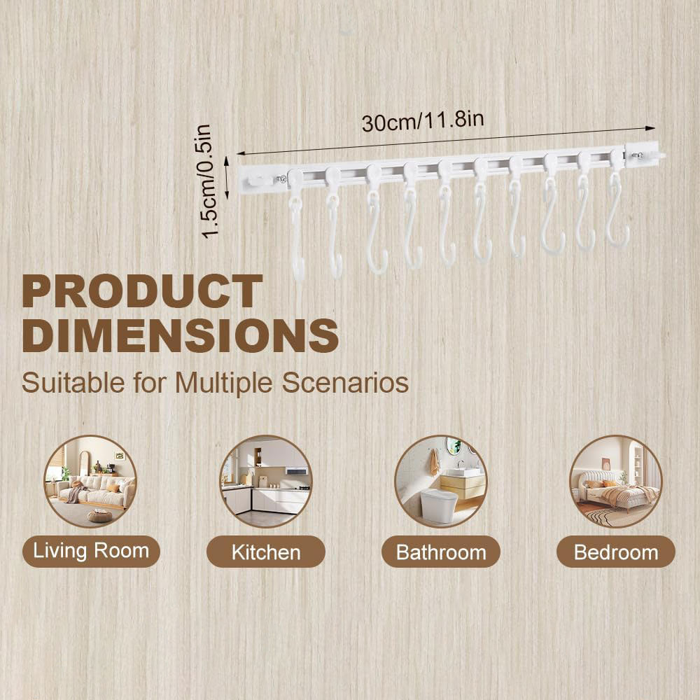 2Pcs Kitchen Utensil Hanging Rack Wall Mounted Hanger with 10 Hooks No Drilling Hanger