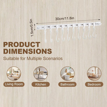 2Pcs Kitchen Utensil Hanging Rack Wall Mounted Hanger with 10 Hooks No Drilling Hanger