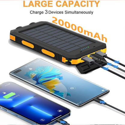 20000mAh  Fast Charging Solar Power Bank with Dual LED Flashlight & Compass