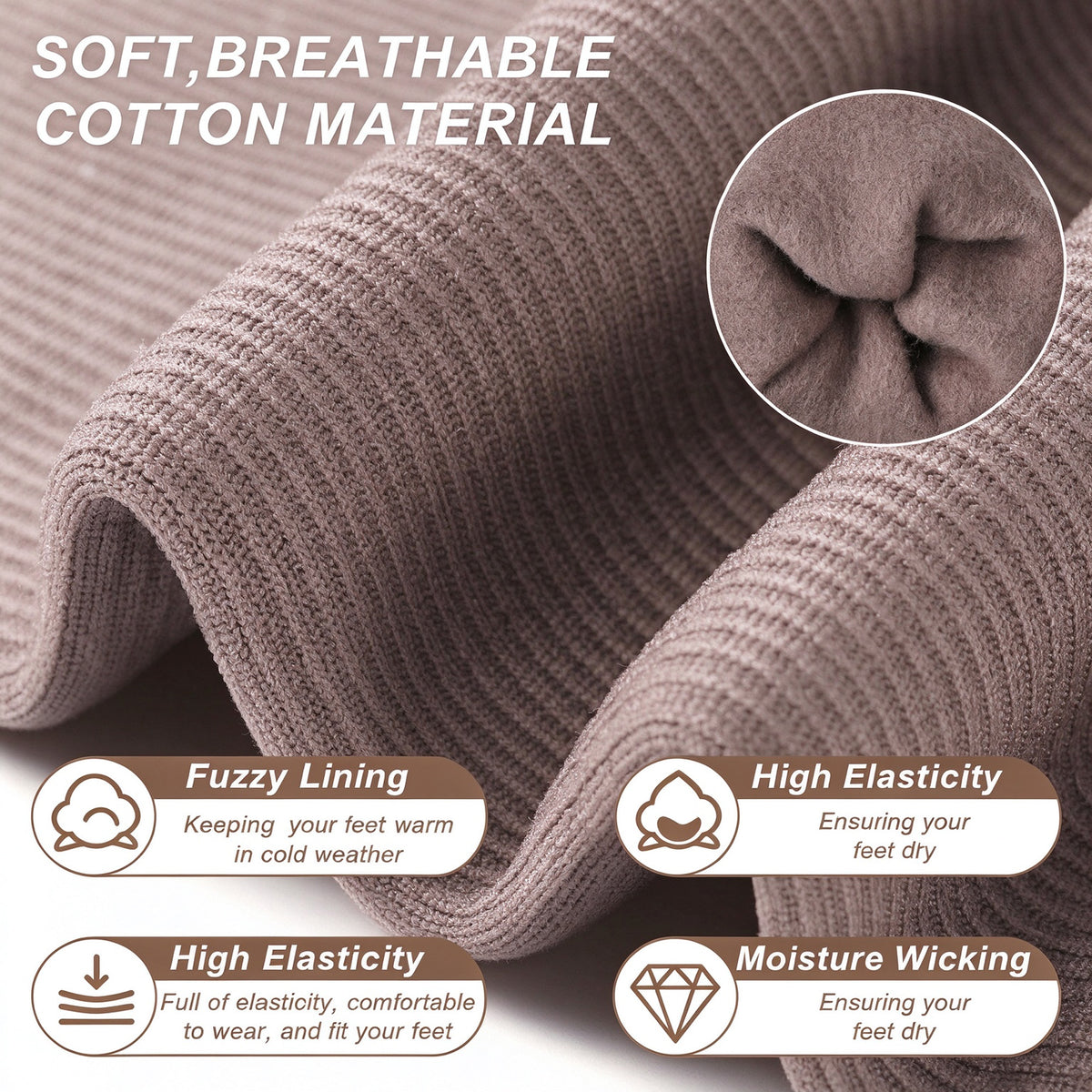 5 Pairs Women’s Ultra-Soft Fleece Thermal Socks- Ribbed Winter Warm Socks, Moisture-Wicking