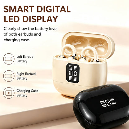 Wireless Bluetooth Earbuds with LED Display 2 Pack Open Ear Clip Earphones