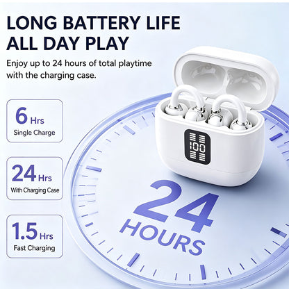 Wireless Bluetooth Earbuds with LED Display 2 Pack Open Ear Clip Earphones