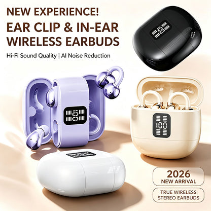 Wireless Bluetooth Earbuds with LED Display 2 Pack Open Ear Clip Earphones