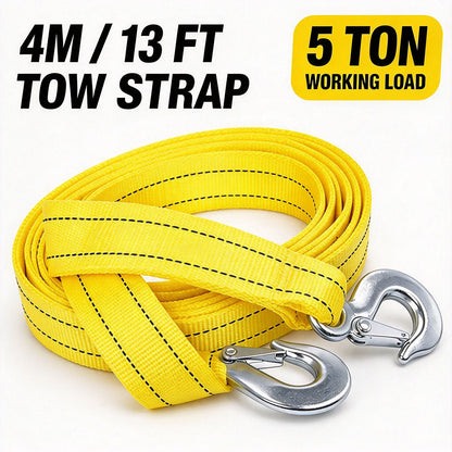 4M (13FT) Heavy Duty Car Tow Strap with Safety Hooks