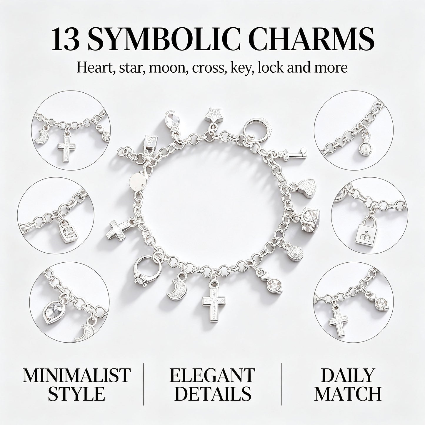 S925 Silver Thirteen Hanging Pieces Bracelet For Women, Gift Bracelets & Bangles Jewelry
