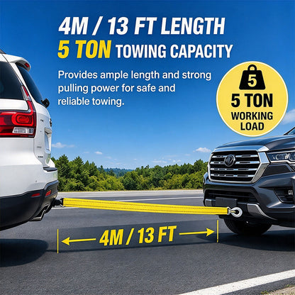 4M (13FT) Heavy Duty Car Tow Strap with Safety Hooks