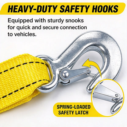 4M (13FT) Heavy Duty Car Tow Strap with Safety Hooks