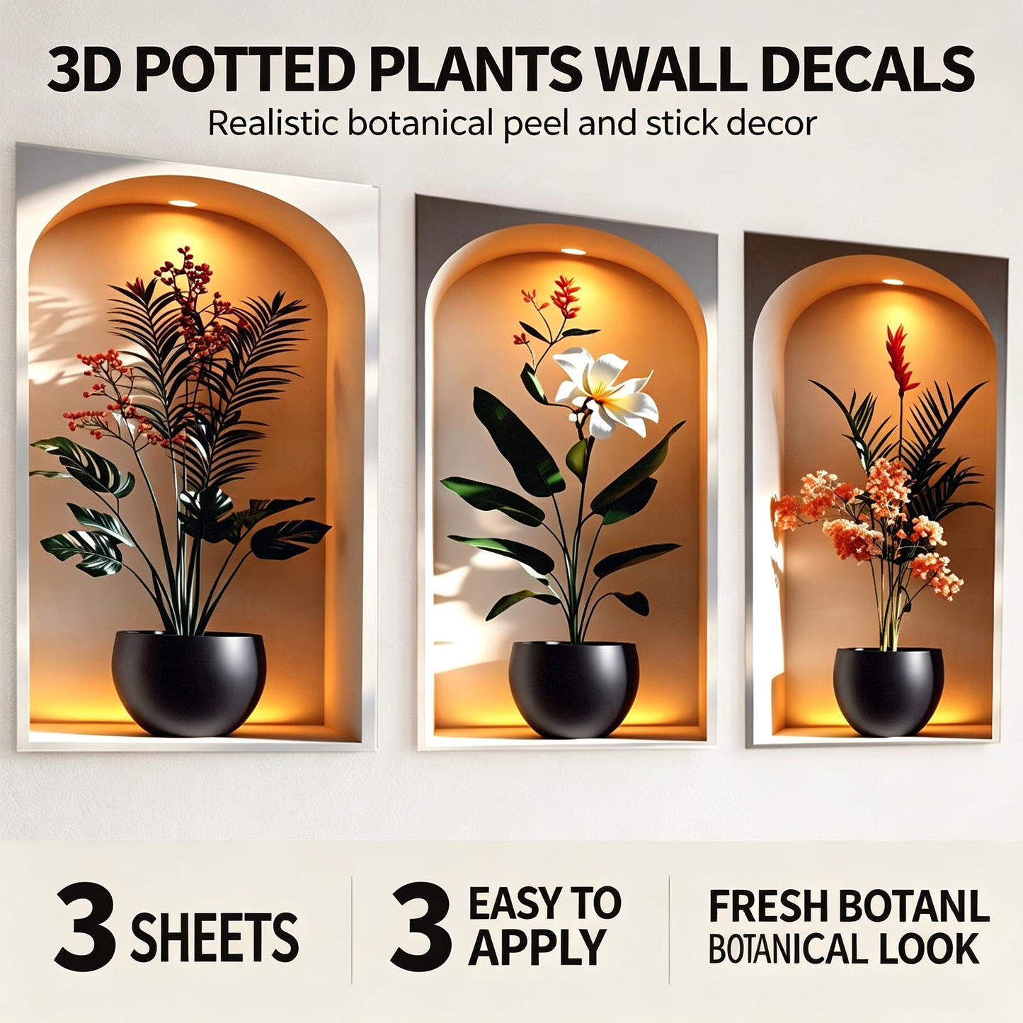 3D Elegant Tropical Plant Niche Decorative Wall Stickers