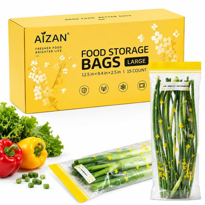 15PCS Reusable Long Vegetable Storage Bags, Thick Double Food Sealed Fresh-Keeping Bags