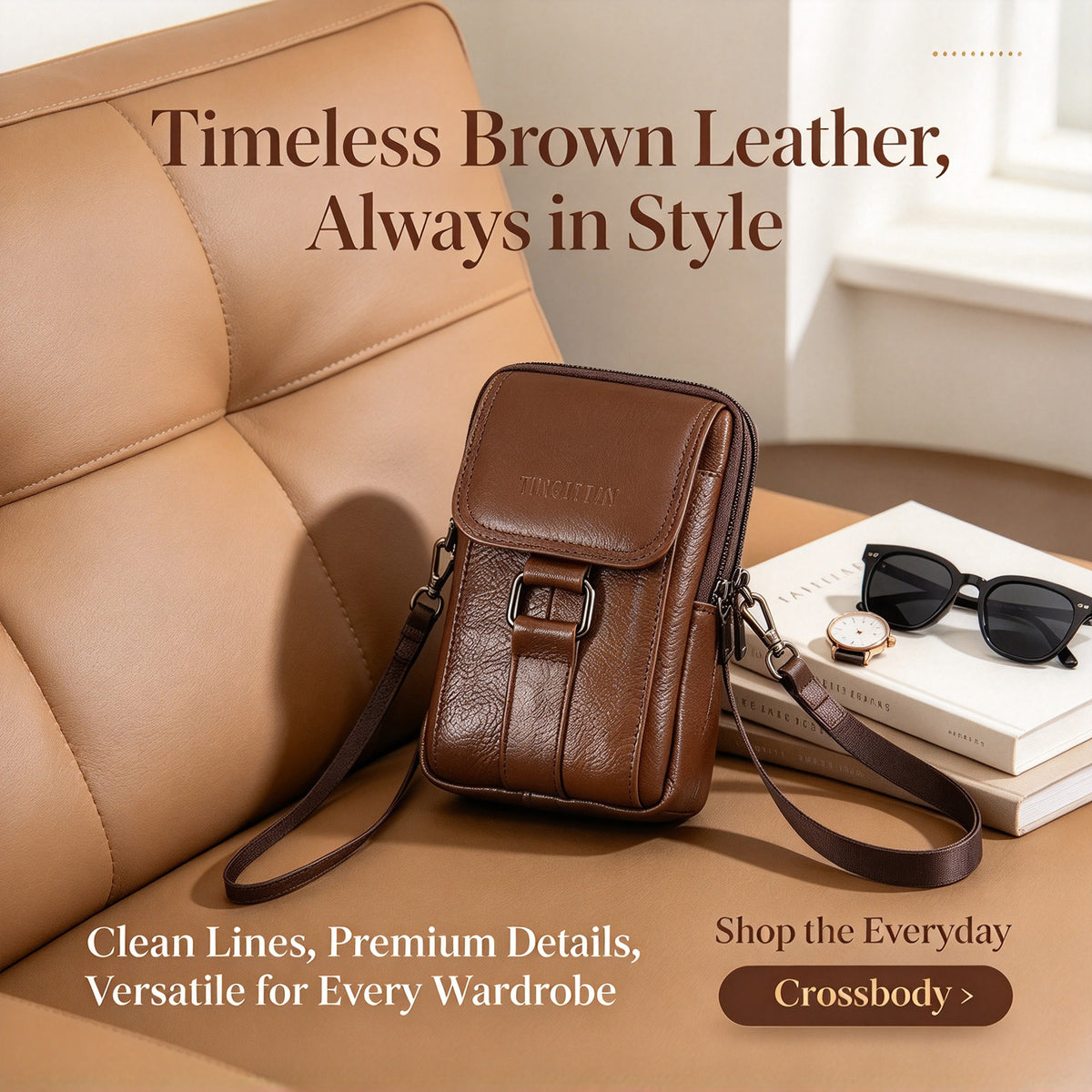Genuine Leather Crossbody Bag, Messenger Bag Cell Phone Purse