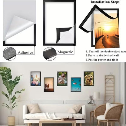 A4 Magnetic Self-Adhesive Frames, Wall-Mounted Plastic Photo Display Decor