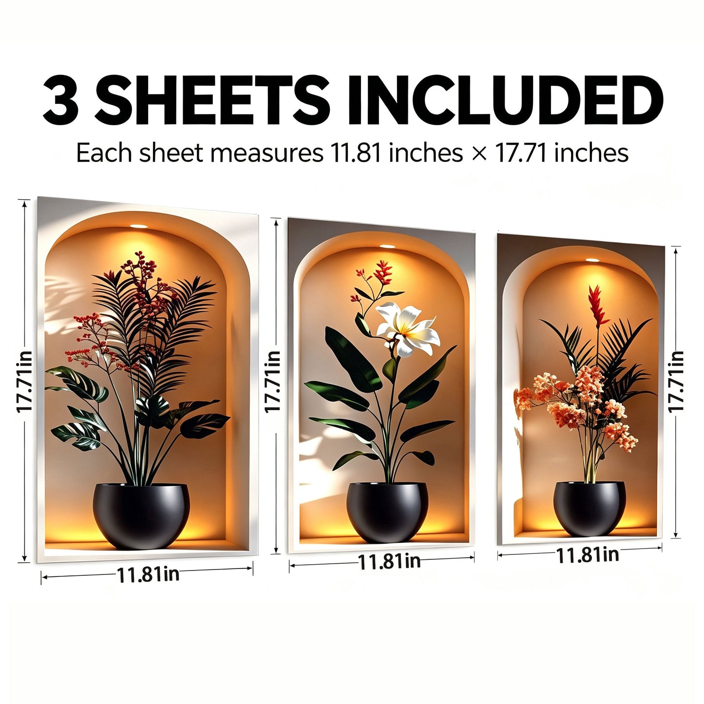 3D Elegant Tropical Plant Niche Decorative Wall Stickers