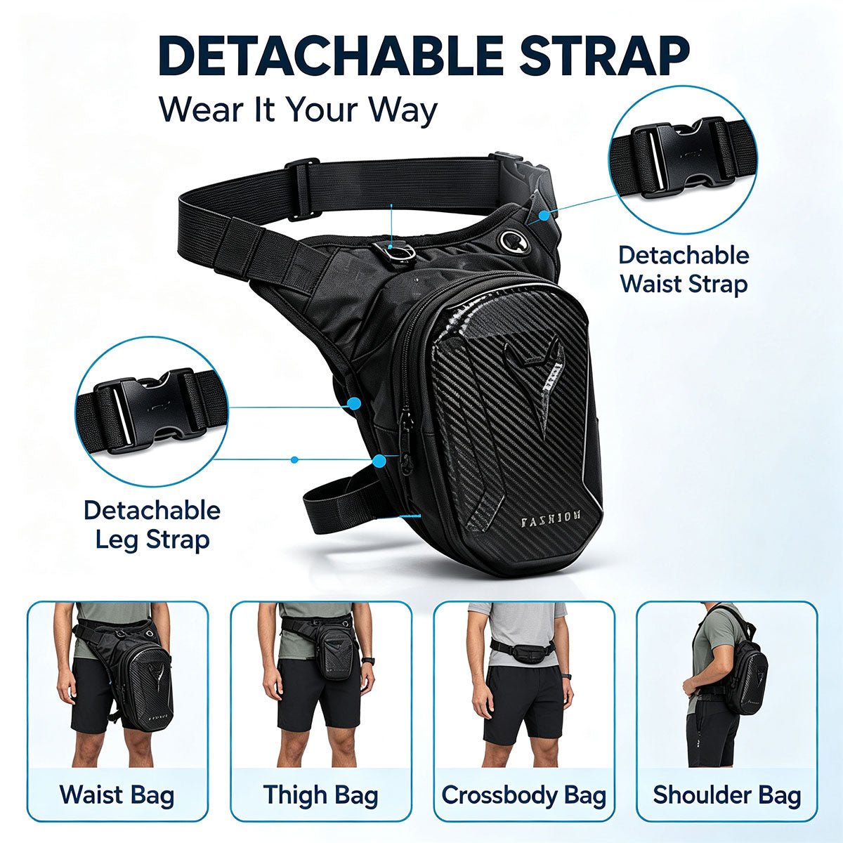 Motorcycle Thigh Water-Resistant Leg Bag with Detachable Adjustable Straps