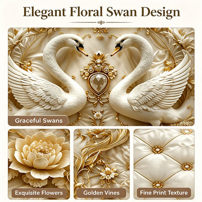 Waterproof Shower Curtain, Floral Swan Bathroom Curtain with 12 Hooks