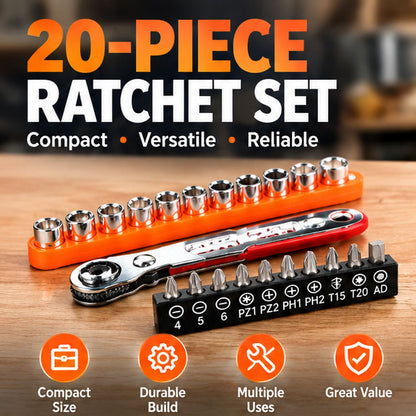 20-Piece Ratchet Screwdriver Set with 36 Teeth for Tight Spaces ,Chrome Vanadium Steel Bits for Electronics Repair