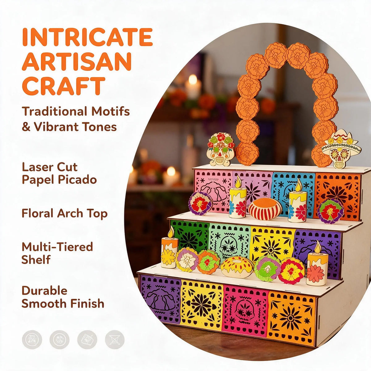 Mexican Day of the Dead 3-Tier Wooden Altar Display Set