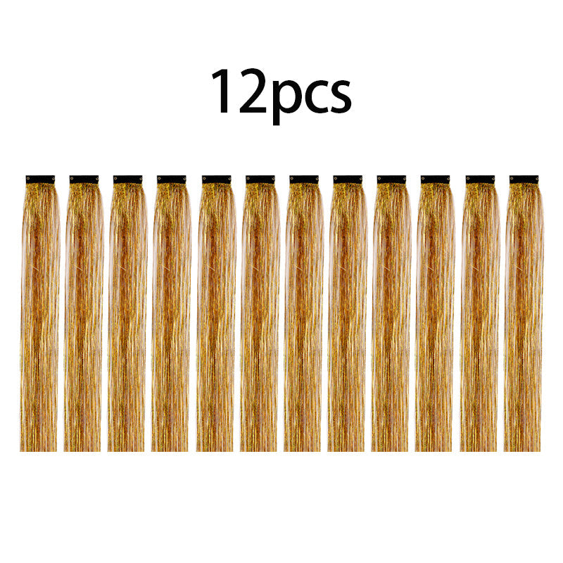 12PCS Hair Tinsel Clip In Glitter Fairy Tinsel Hair Extensions Gift