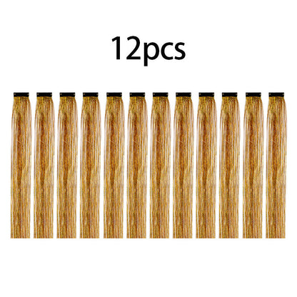 12PCS Hair Tinsel Clip In Glitter Fairy Tinsel Hair Extensions Gift