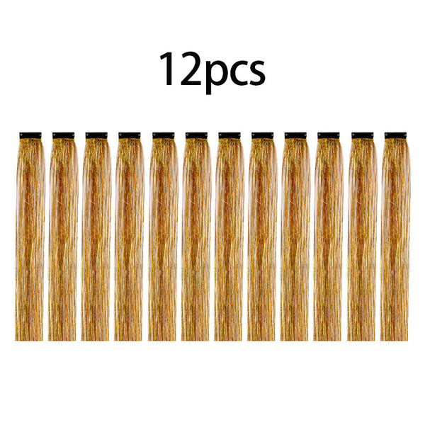 12PCS Hair Tinsel Clip In Glitter Fairy Tinsel Hair Extensions Gift