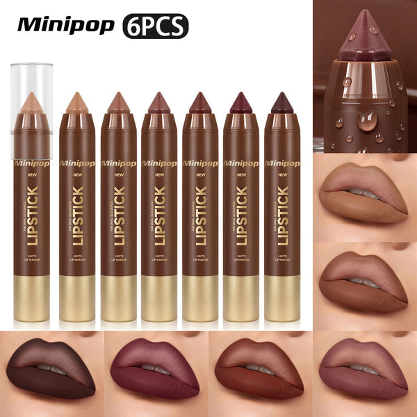 6Pcs Mauve Brown Matte Lip Liner and Lipstick Combo Set Kit