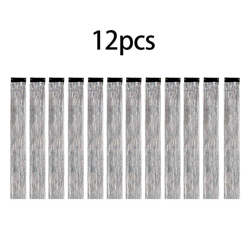12PCS Hair Tinsel Clip In Glitter Fairy Tinsel Hair Extensions Gift