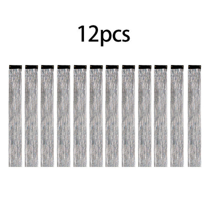 12PCS Hair Tinsel Clip In Glitter Fairy Tinsel Hair Extensions Gift