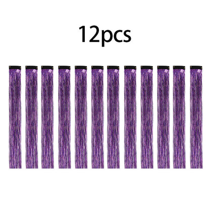 12PCS Hair Tinsel Clip In Glitter Fairy Tinsel Hair Extensions Gift