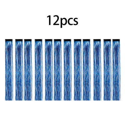 12PCS Hair Tinsel Clip In Glitter Fairy Tinsel Hair Extensions Gift