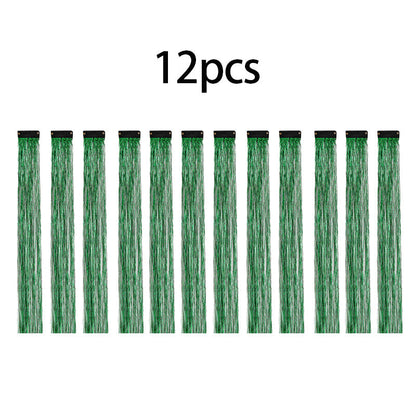 12PCS Hair Tinsel Clip In Glitter Fairy Tinsel Hair Extensions Gift