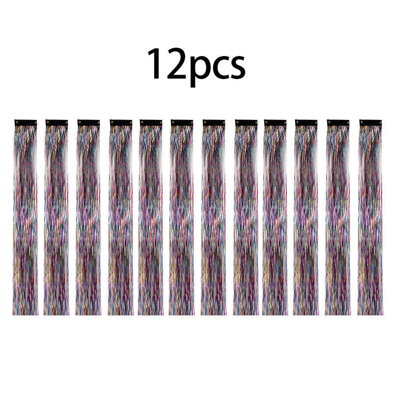 12PCS Hair Tinsel Clip In Glitter Fairy Tinsel Hair Extensions Gift