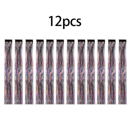 12PCS Hair Tinsel Clip In Glitter Fairy Tinsel Hair Extensions Gift