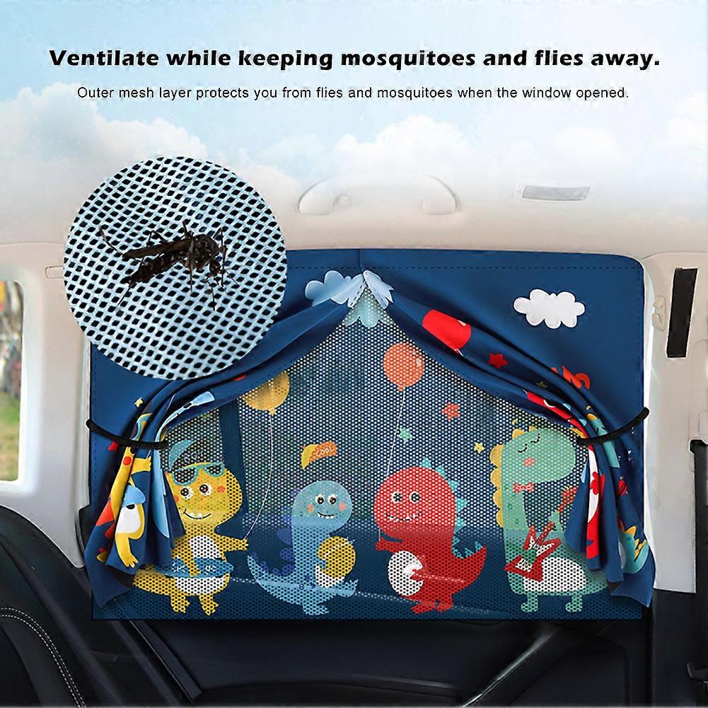 Universal Car Sun Shade Double-Layer Magnetic UV Protection Cute Cartoon Curtain