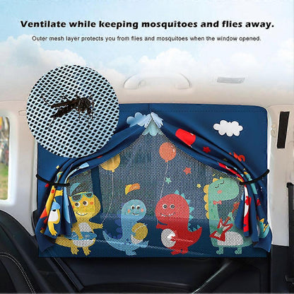 Universal Car Sun Shade Double-Layer Magnetic UV Protection Cute Cartoon Curtain