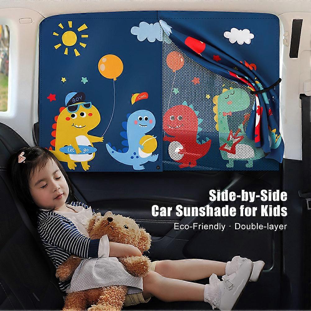 Universal Car Sun Shade Double-Layer Magnetic UV Protection Cute Cartoon Curtain