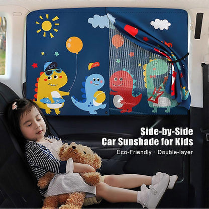 Universal Car Sun Shade Double-Layer Magnetic UV Protection Cute Cartoon Curtain