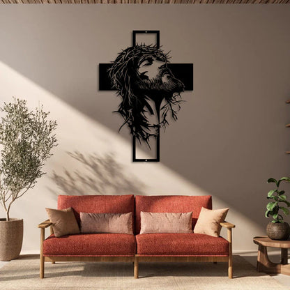Crown of Thorns Jesus Cross Metal Wall Decor: Heartfelt Faith Statement