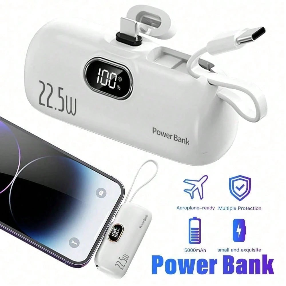 Portable Dual Connector For iPhone & USB C Mini Power Bank Charger Fast Charging