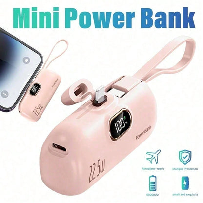 Portable Dual Connector For iPhone & USB C Mini Power Bank Charger Fast Charging