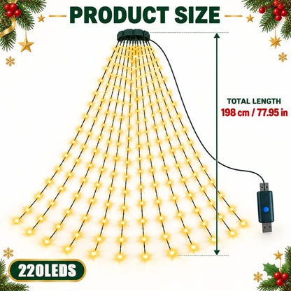 USB-Powered LED Christmas Tree Waterfall String Lights – 8 Lighting Modes